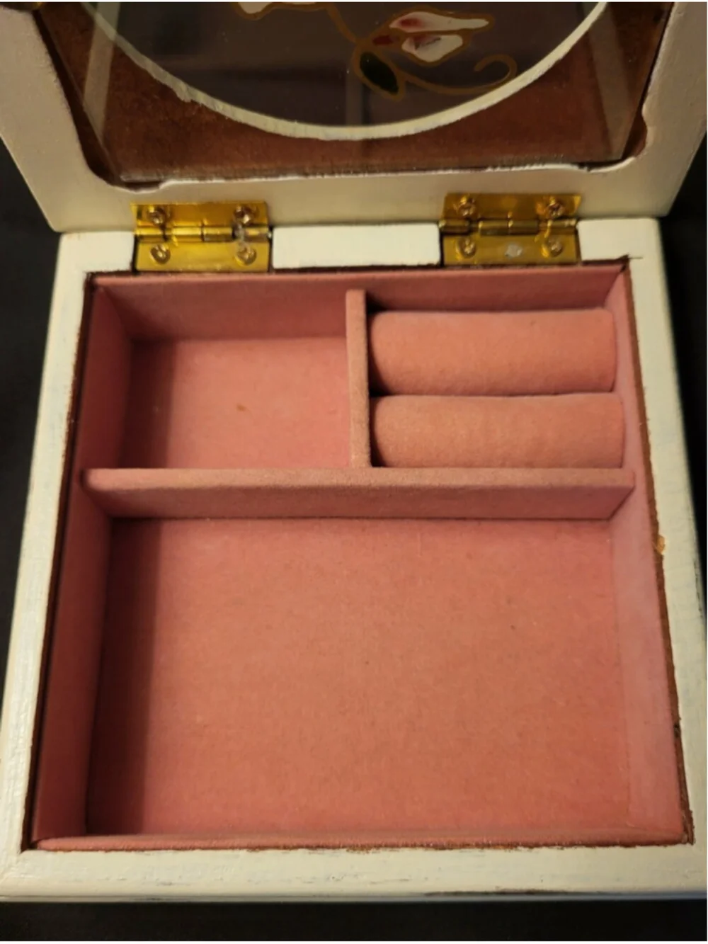 Shabby Chic Floral Jewelry Box / Keepsake Box – Hand Painted Glass Top